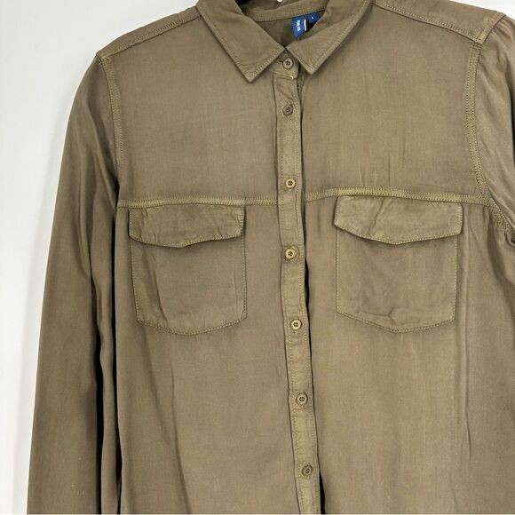 FAME FOREVER Women’s Olive Brown Button Down Long Sleeve Top Sz L - Picture 3 of 8